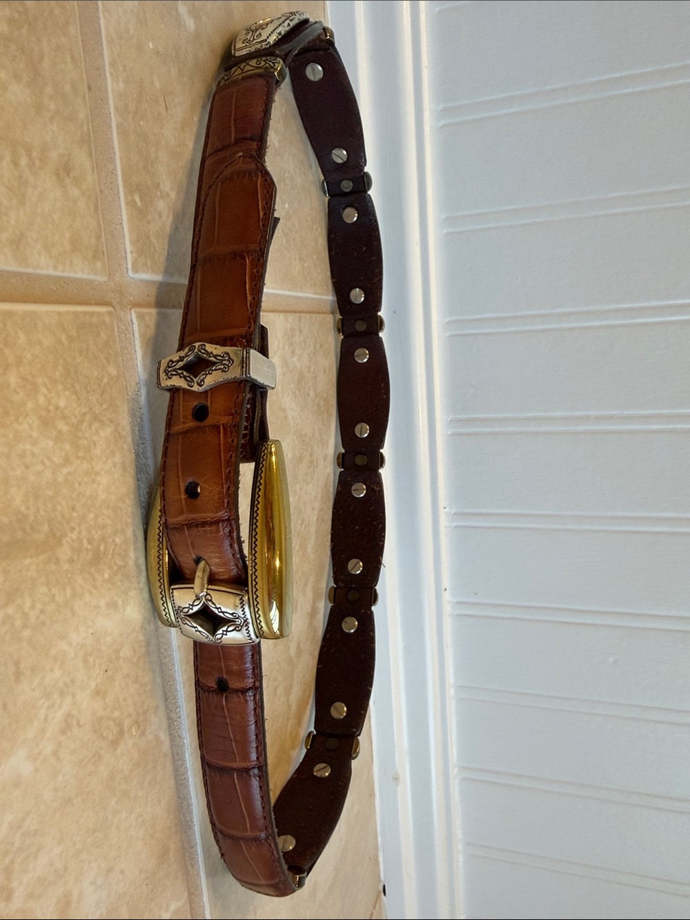 Brighton Brown Leather Belt with Gold & Silver Buckle